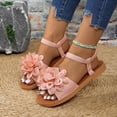 thumbnail image 3 of Pandaie Women's Flower Flat Sandals Elastic Ankle Strap Footbed Slides Sandal Comfortable Slip on Walking Shoes for Summer Beach Vacation Pink 6.5, 3 of 9