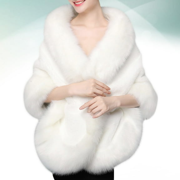 STOBOK Fashionable White Plush Tippet Plush Dress Shawl Warm Wedding Shoulder Cape