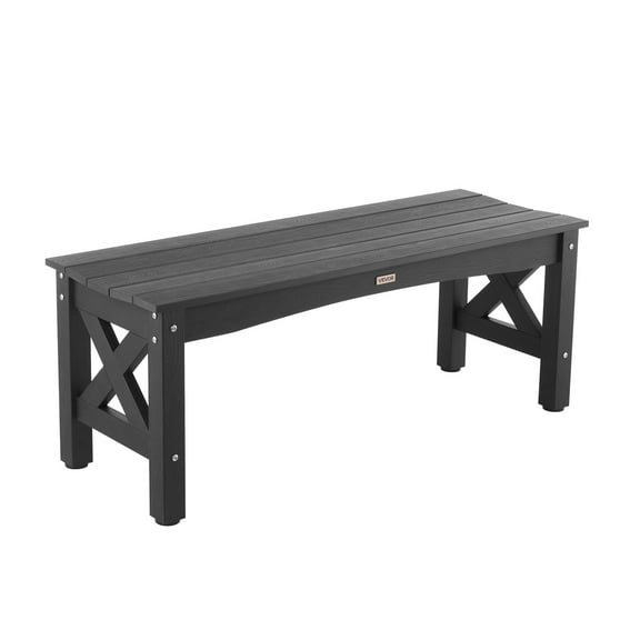 VEVOR Outdoor Bench, 44.5 inch, 600 lbs Weight Capacity, Weatherproof Plastic Frame with Adjustable Level Footpads and Thick Leg, Outside Bench for Patio, Garden, Park, Yard, Front Porch, Black