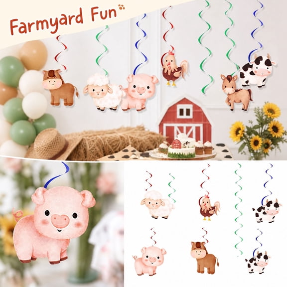Farm Birthday Party Decorations with 6 Assorted Animal Spirals, Colorful Streamers Party Decorations for Student ' Birthday Party, Farm Animal Birthday Decorations, 6 Pack