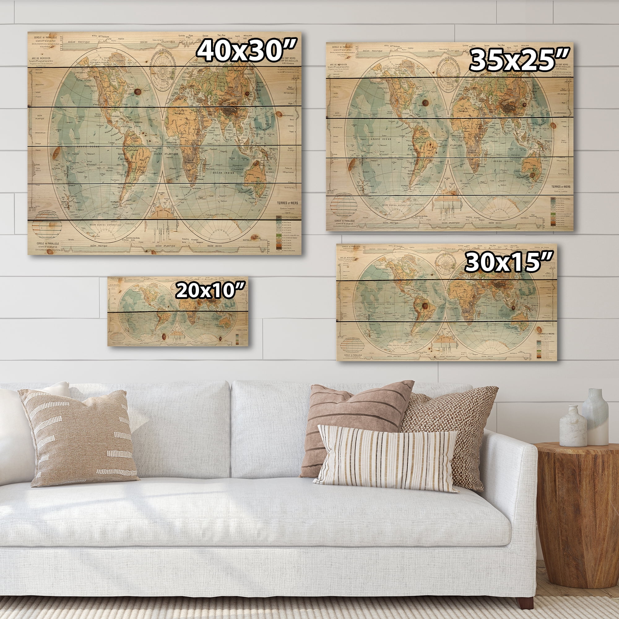 Designart 'Ancient World Map II' Rustic Print on Natural Pine Wood