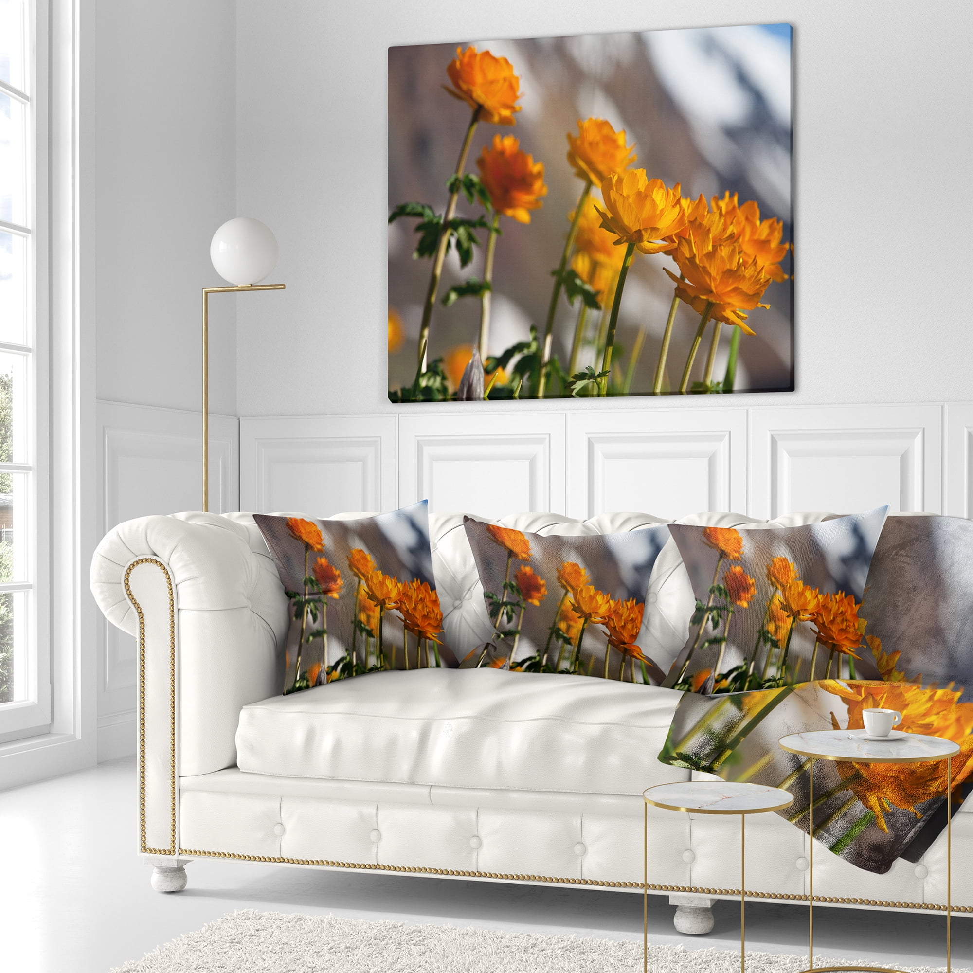 Designart Attractive Small Yellow Flowers - Flower Throw Pillow - 16x16