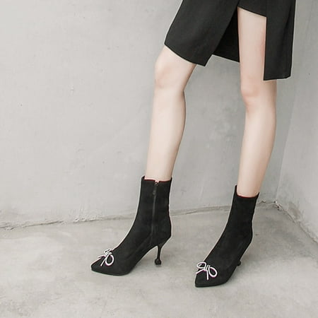 

Cathalem Slouchy Boots for Women High Heels Shoes Fashion Pointed Toe Suede Bowknot Rhinestone Fashion Women Boots Shoes Black 7