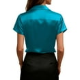 thumbnail image 4 of Women's Tops Dressy 2026 Summer Cowl Neck Shirt Short Sleeve Satin Blouse Business Work Casual Outfits, 4 of 8