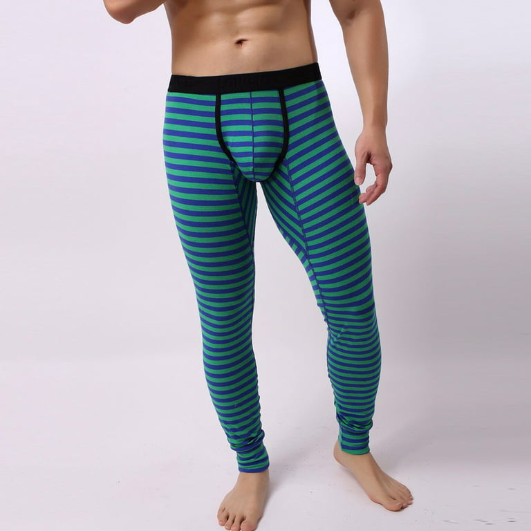 Men Sexy Long Johns Warm Thermal Underwear Cotton Home Striped Pants  Underpants