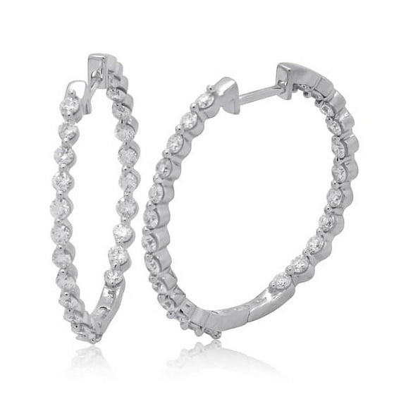 10K White Gold 1.50 CTTW Diamond Hoop Earring
