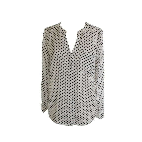 Inc International Concepts Womens  White Tab-Sleeve Dot-Print Shirt 10