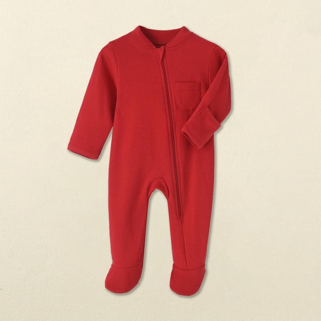 YUNAFFT Infant Solid Color Rompers Long Sleeve Full-Zip Footed Jumpsuits with Pockets Practical Comfort