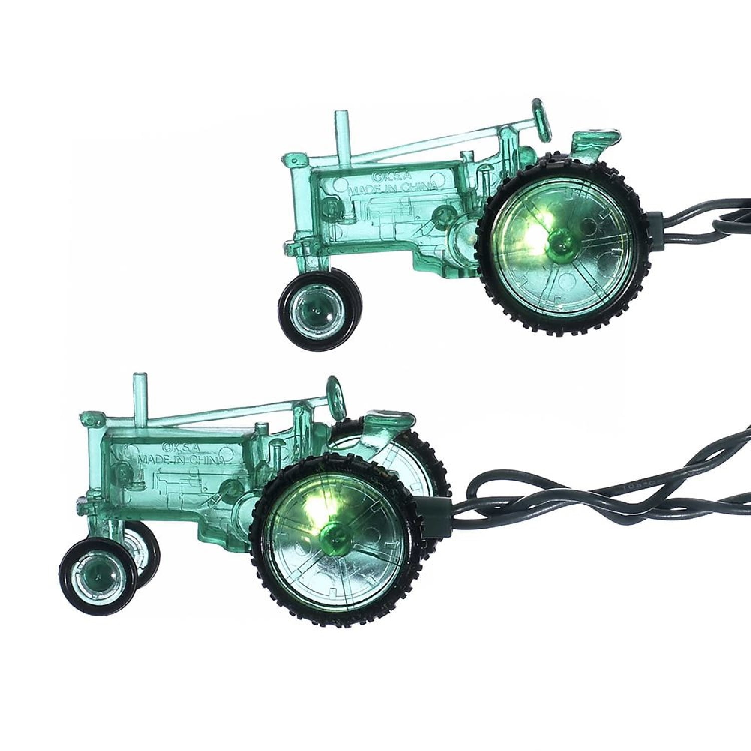 Set of 10 Country Heritage Green Farm Tractor Christmas Lights 9 ft