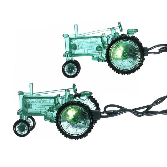 Kurt Adler Set of 10 Country Heritage Green Farm Tractor Christmas Lights - 9 ft Green Wire