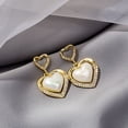 thumbnail image 6 of Hyasfey 1 Pair Stud Earrings Bling Rhinestone Hollow Ring Elegant Heart-shaped Faux Pearl Drop Earrings Jewelry Accessories, 6 of 7