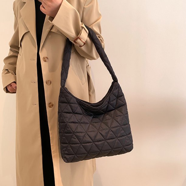 Bolso hobo acolchado, ligero, para mujer, con cerrojo, acolchado, Bolso satchel (negro)