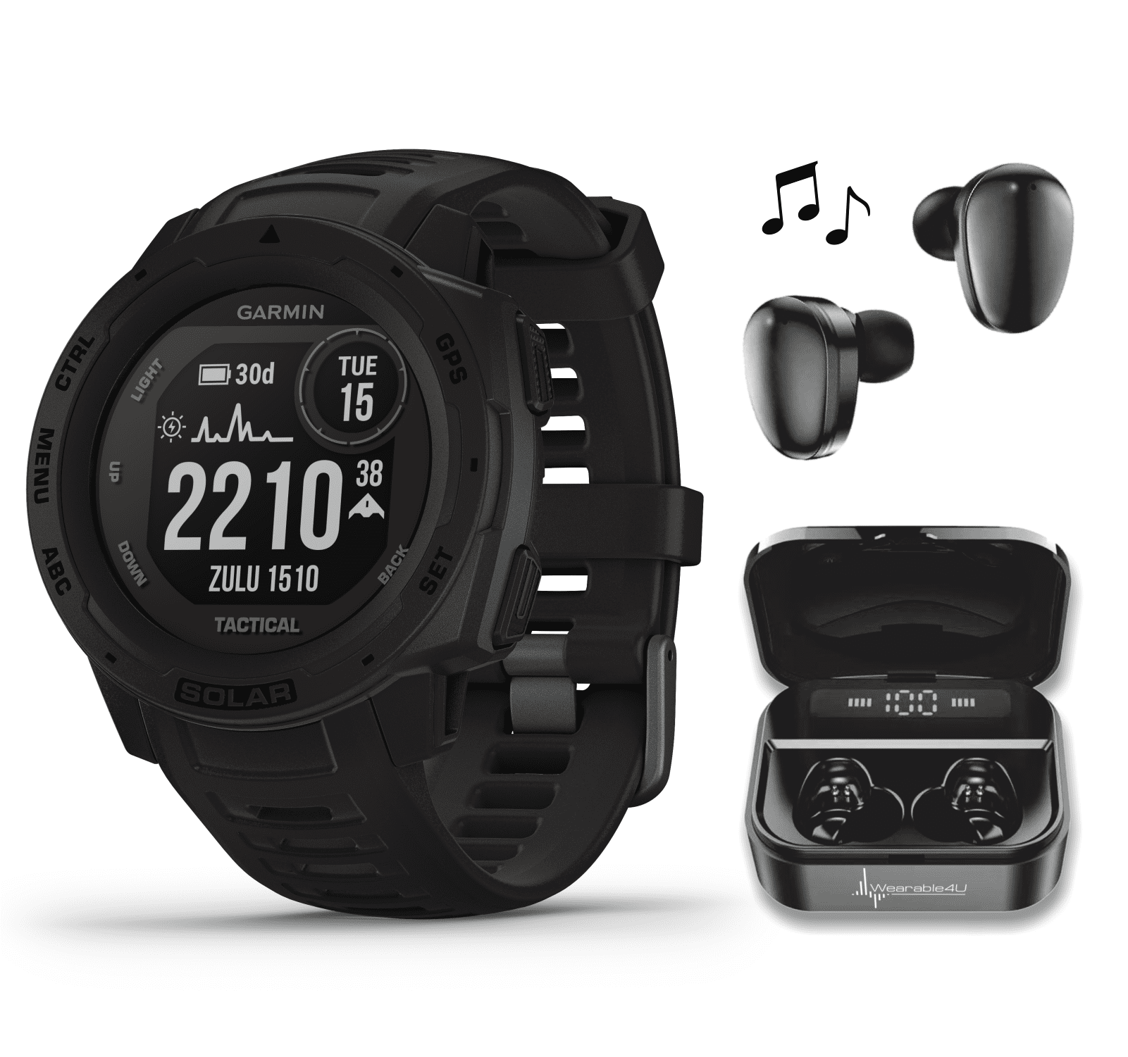 Garmin Instinct Solar Tactical Edition Premium GPS Smartwatch with Included Wearable4U Ultimate