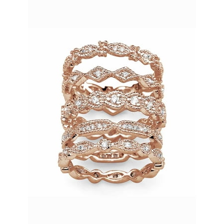 PalmBeach Jewelry Cubic Zirconia 5-Piece Stackable Eternity Band Set 1.55 TCW in Silvertone or Rose Gold-Plated