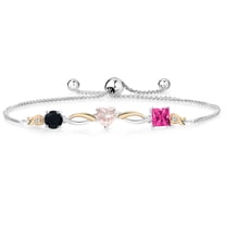 Gem Stone King 925 Silver and 10K Yellow Gold Black Onyx Rose Rose Quartz Pink Mystic Topaz and Lab Grown Diamond Tennis Bracelet for Women By Keren Hanan (1.99 cttw, Adjustable up To 9 inch)