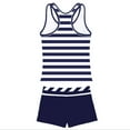 thumbnail image 2 of PROALLO Girls Bathing Suits Two-Piece Swimsuit with Boyshorts Vest-Style Tankini(14-15T Navy Blue Stripes), 2 of 5