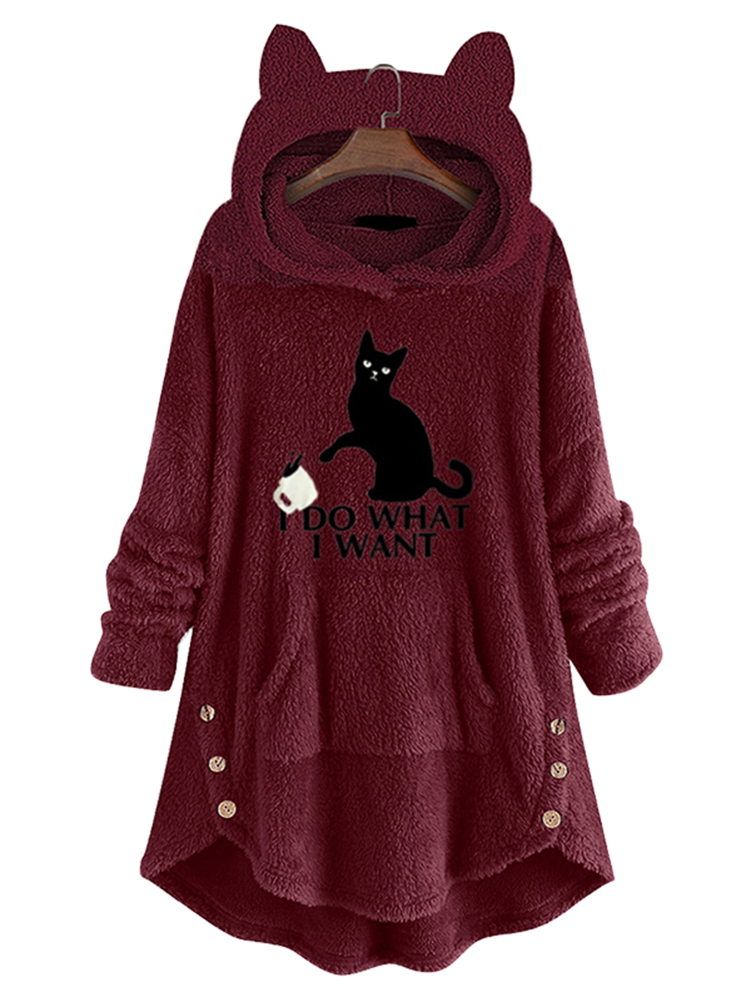 FUNEY Plus Size 3D Animal Printed Fleece Hooded Sweatshirt Long Sleeve Drawstring Cute Pullover Shirts Tops for Women
