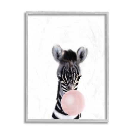 Stupell Industries Baby Zebra with Pink Bubble Gum Safari Animal Grey Framed 11 x 14 Design by Leah Straatsma
