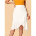 thumbnail image 2 of INSPIRE CHIC Falda asimétrica con dobladillo con volantes de color sólido y cintura alta con decoración de botones para mujer blanco XL, 2 of 6