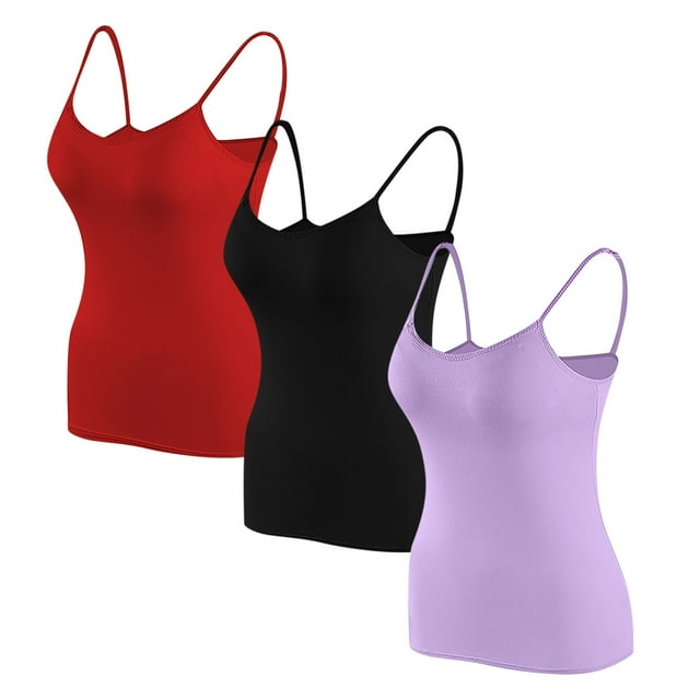 Timegard Camisoles pour Femmes 3 Pièces avec Soutien-Gorge Intégré, Encolure Dégagée, Bretelles Spaghetti, Ajustées, Doux, Camisoles de Dessous, Hauts de Pyjama Décontractés