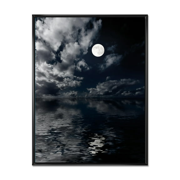 Designart 'Full Moon Night in Cloudy Sky IV' Nautical & Coastal Framed Canvas Wall Art Print