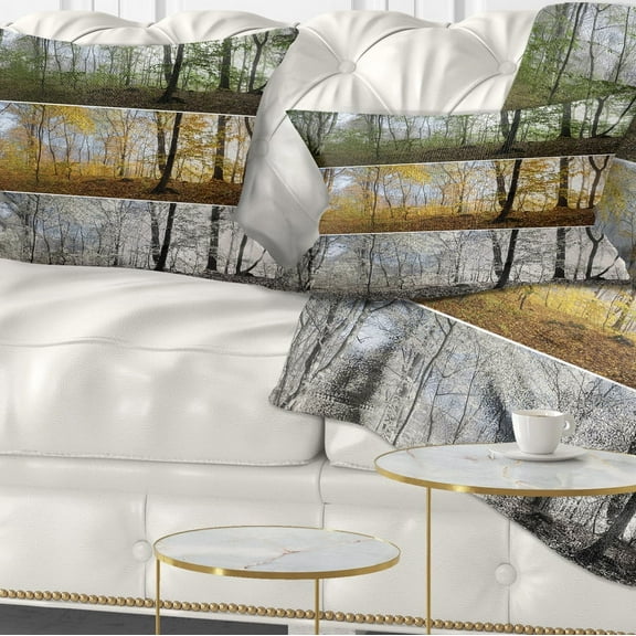 Designart Three Seasons Forest Panorama - Landscape Printed Throw Pillow - 12x20