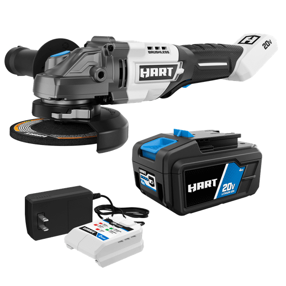 HART 20-Volt Brushless Angle Grinder with 4Ah Battery and Charger Starter Kit Bundle