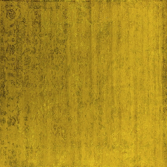 Ahgly Company Machine Washable Indoor Square Oriental Yellow Industrial Area Rugs, 8' Square