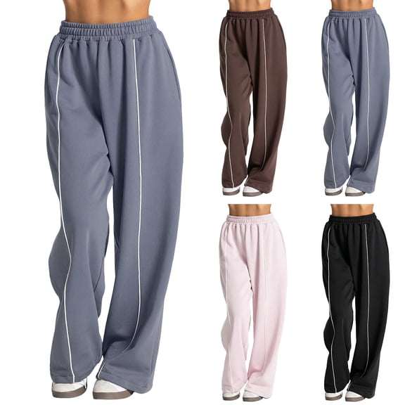 felwors Women's Wide Leg Sweatpants Elastic High Waist Straight Leg Sweatpants Teen Girl Baggy Sweatpants with Pockets (Light Pink, XL)