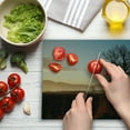 thumbnail image 3 of Tree Cutting Board, Oak Tree Distant Hills at Sunrise Rural Landscape Autumn Sun Rays Grass Nature Theme, Decorative Tempered Glass Cutting and Serving Board, Large Size, Brown Blue, by Ambesonne, 3 of 5