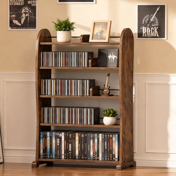 Buildhom 5-Tier Media Storage Cabinet with Adjustable Dividers, Freestanding DVD Shelf & CD Rack for Games, Books, Brown