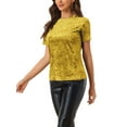 thumbnail image 4 of INSPIRE CHIC Women's Party Velvet Shirt Crew Neck Short Sleeve Casual T-Shirt M Yellow, 4 of 6