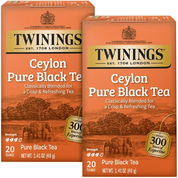 Twinings Ceylon Pure Black Tea - A Crisp, Refreshing Black Tea, Formerly Orange Pekoe, Caffeinated Tea Bags, Individually Wrapped, 20 Count (Pack of 2)