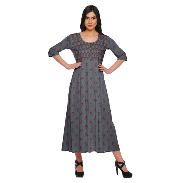 Moomaya Kurti Ligne A pour Femmes Kurti Longue Imprimée Robe Haut Indien pour Femmes