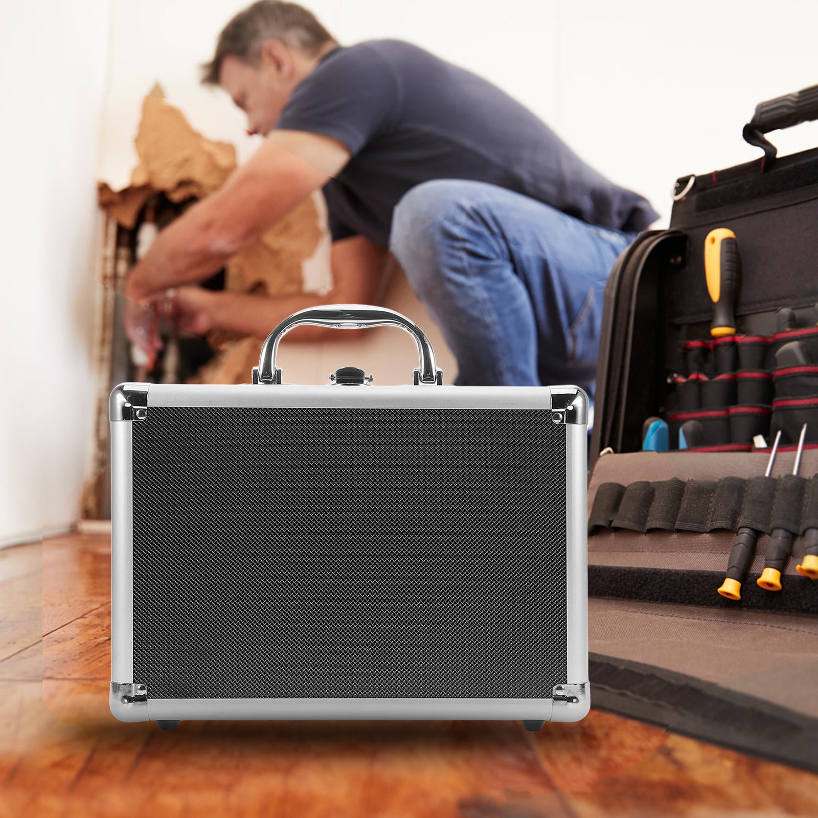 Masteelf Silver Aluminum Alloy Storage Box Multifunctional Portable Tool Case with Handle Lockable Metal