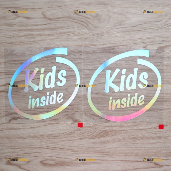 2 Pack Holographic Iridescent, 6 Inches - Kids Inside Baby on Board Decal Sticker in Car Vinyl - Die Cut No Background 05151