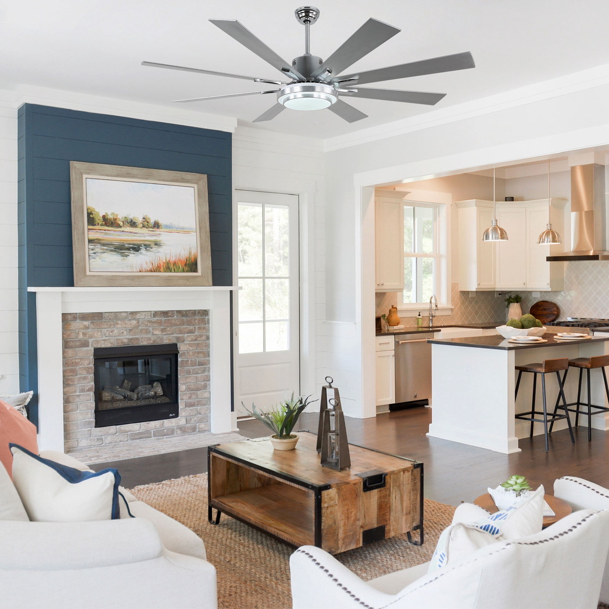 Bella Depot 72" Modern Silver LED Ceiling Fan 6-Speed Reversible Chandelier With Dimmable Light and Remote Control