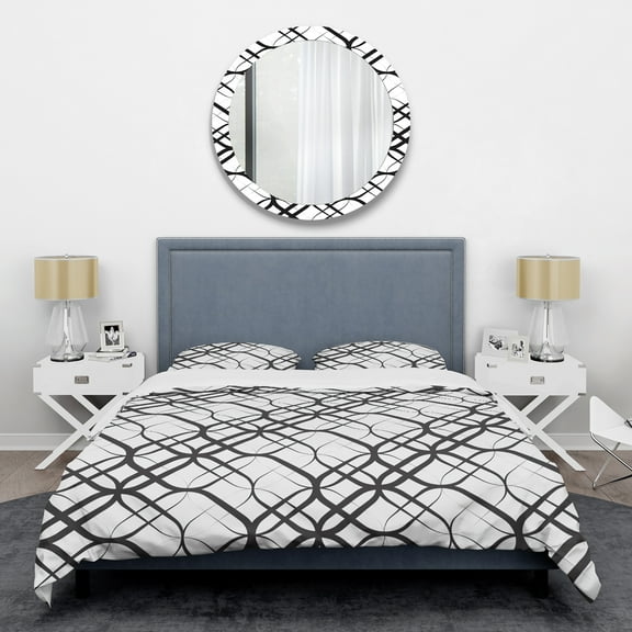 Designart 'Monochrome Geometric Pattern III' Mid-Century Modern Duvet Cover Set