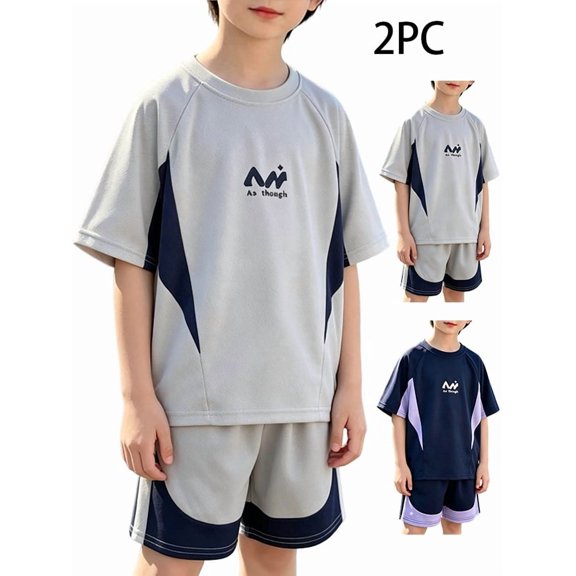 Zefriona Boys 2PC Mesh Sport Sets Size 0-12 Quick Dry Breathable Mesh T-Shirt Design Elastic Waist Shorts Sports Activities & Summer Play Size 7