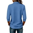 thumbnail image 2 of longantii Womens 3/4 Sleeve Tees Trendy Slip on College Uniform Tops Solid Color Collared Tees Button Outfits for Business Spring Fall Blue M, 2 of 5