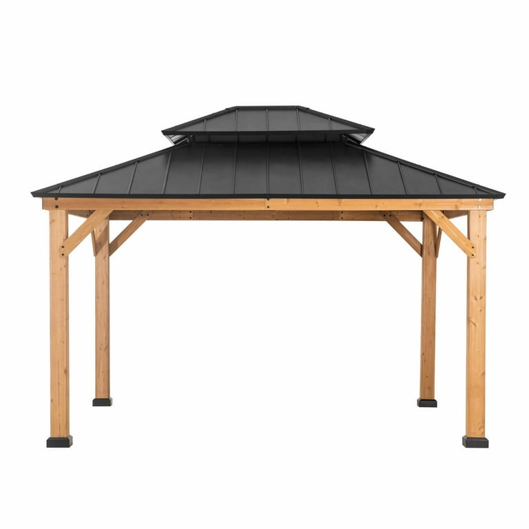 Sunjoy Bridgeport 11x13 ft Outdoor Patio Cedar Gazebo, Black