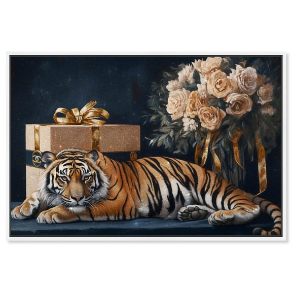 Tiger Glam Gift Boxes Canvas Fashion Art Felines by Art Remedy, White Frame, 54 x 36