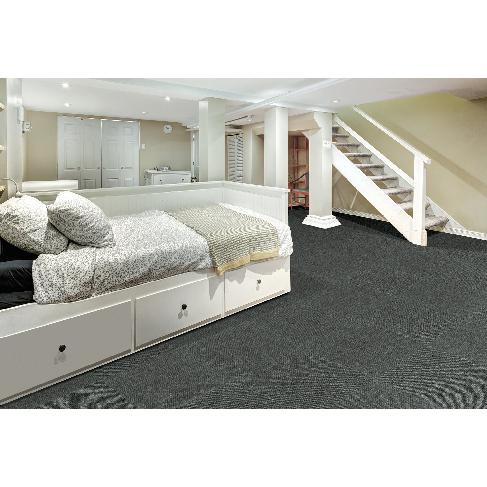 Mohawk Basics 24" x 24" Carpet Tile with EnviroStrand™ PET Fiber in Charcoal (96 sq ft per carton)