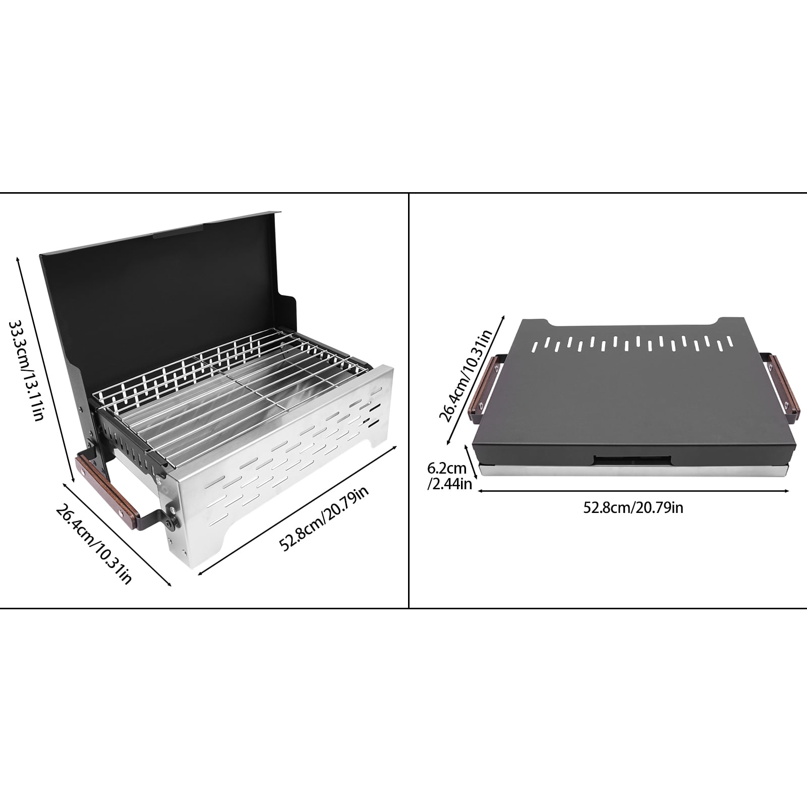 ToppiJoy Portable Charcoal Grill Stainless Steel, Countertop Folding Camping Grill Outdoor BBQ Grill for Outdoor Cooking Camping Garden