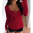 thumbnail image 5 of Women'S Boat Neck Cable Knit Sweater, Long Sleeve Off Shoulder Ribbed Slim Fit Pullover Tops Cute Fall Outfits Red M, 5 of 9