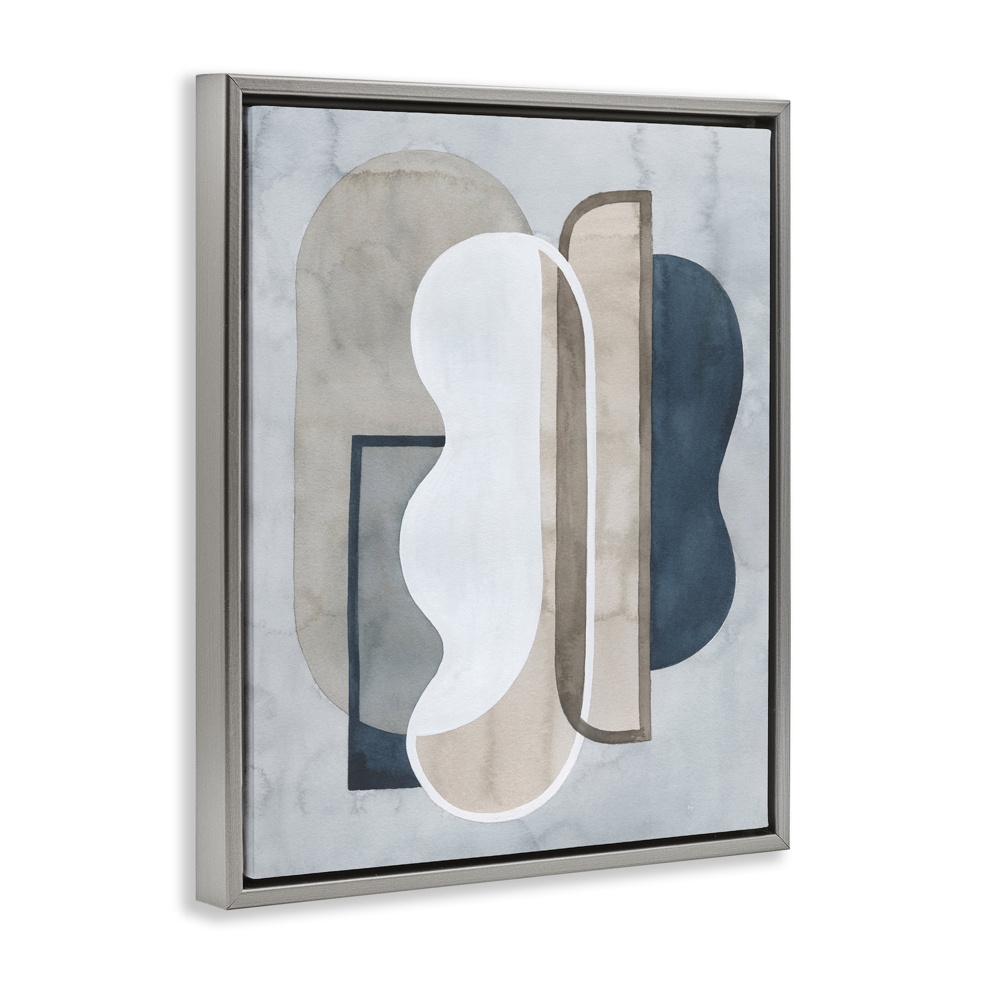 Stupell Industries Layered Wavy Shapes Abstract Painting Gray Floater Framed Canvas Art Print Wall Art, 25 x 31