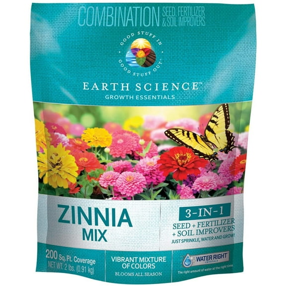 Earth Science Growing Zinnia Mix Wildflower Grass Seed, 2 lb-Easy Planting