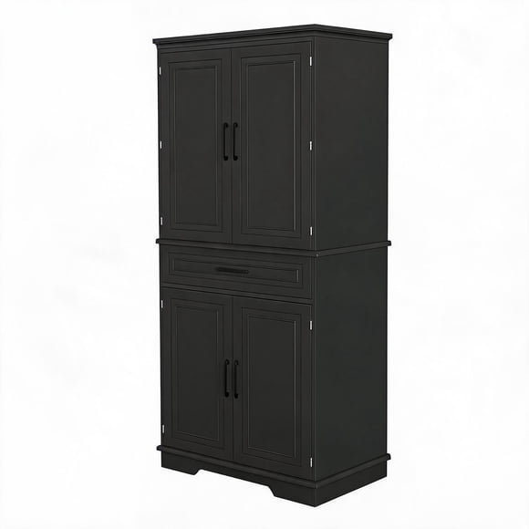 72 inch Tall Kitchen Pantry Storage Cabinet with Drawer and Adjustable Shelves, Freestanding Cupboard with 2 Cabinets and 4 Door Shelves, for Dining Room Laundry Living Room, Black