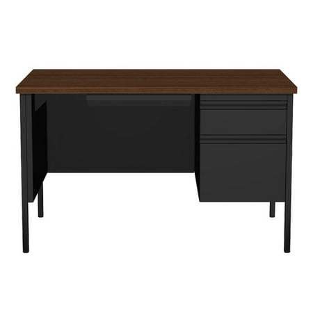 - HL10000 Series 30D x 48W Right Hand Single Pedestal Desk, Black/Walnut