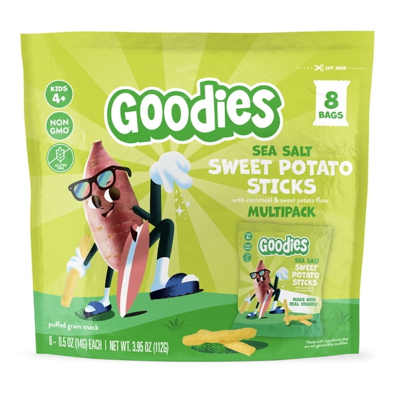 Goodies Sea Salt Sweet Potato Sticks Gluten Free Kids Snack, Non-GMO, 8 snack packs